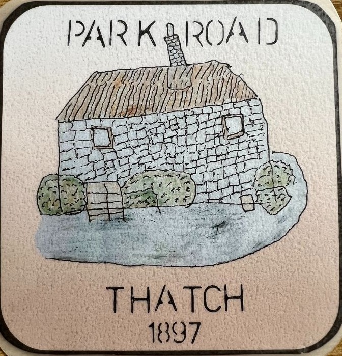 A line drawing of Park Road House. A thatched house from 1897. This was drawn by Maria.